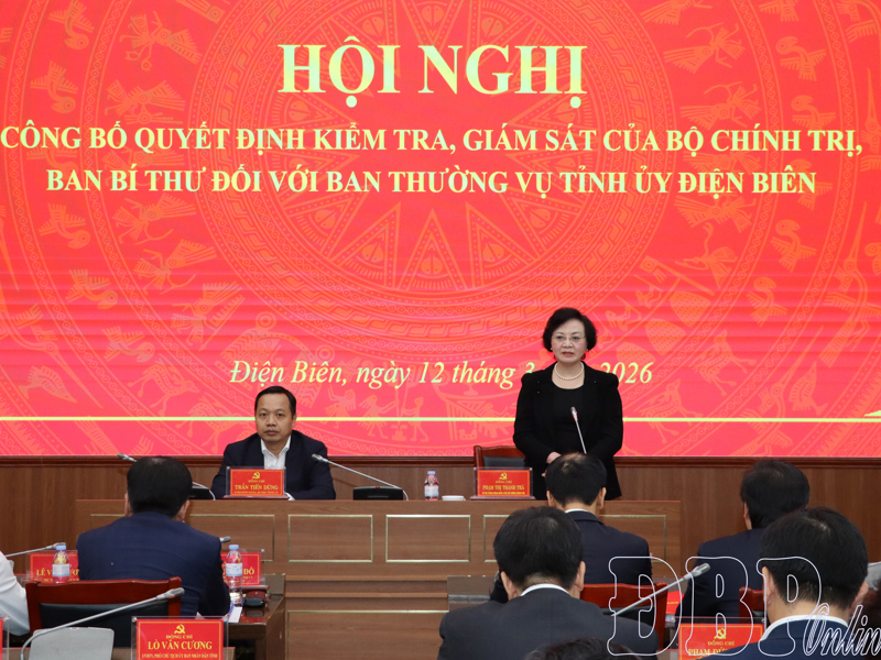 Công bố quyết định kiểm tra, giám sát đối với Ban Thường vụ Tỉnh ủy Điện Biên